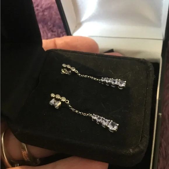 Vintage 10K White Gold Tanzanite & Diamond Accent Dangle Earrings - Picture 5 of 12